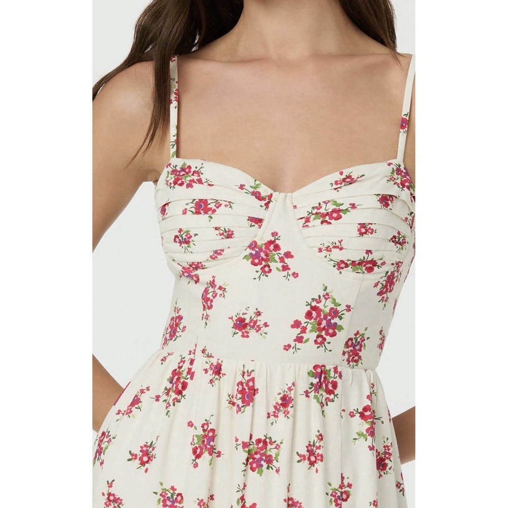 NWT ASTR The Label Corset Red Floral Pleated Sweetheart Midi Dress Strappy L - Picture 2 of 14